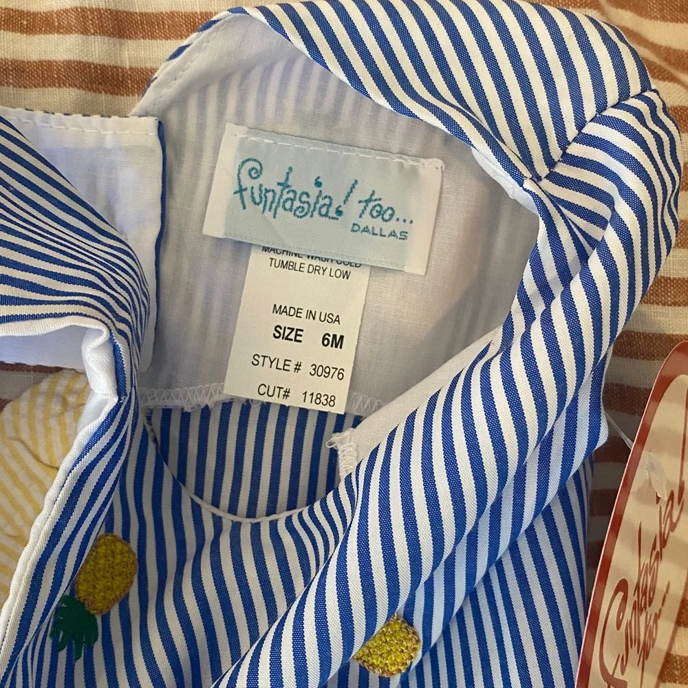 NWT Fantasia Too pineapple stripe blue summer two piece outfit 6 month short top